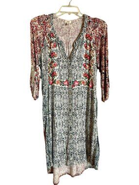 Tiny by Anthropologie Mixed Media Boho Floral 3/4 Sleeve Shirt Dress